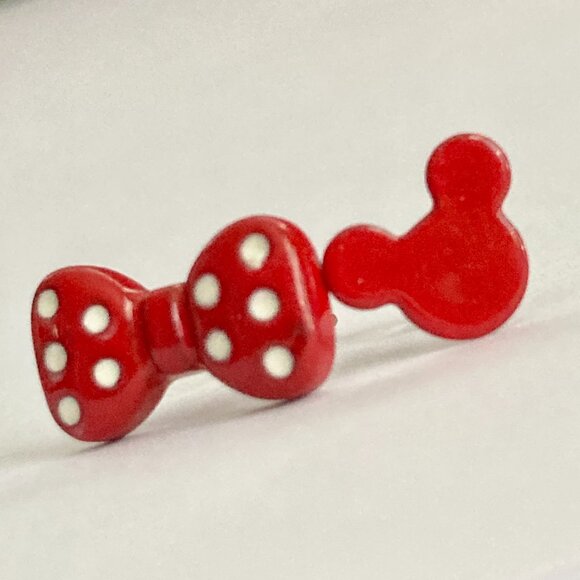 Vintage Disney Mickey Minnie Mouse Earrings Ears Bow Dots Icon Red Disneyana - Picture 6 of 10